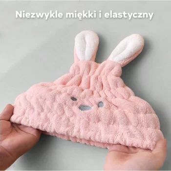 Ręcznik turban na włosy szybkoschnący - różowy króliczek REC55WZ3