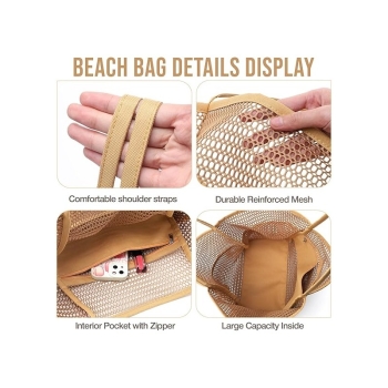Torba plażowa minimalistyczna siateczkowa brązowa 35x43x17cm TP13