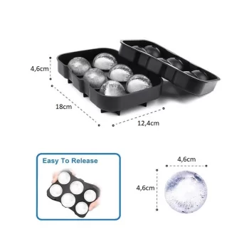 Foremki silikonowe do kostek lodów, na 6 dużych kulek lodu FNL01