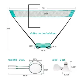 Zestaw do badmintona 2 paletki, lotki, siatka w transportowym etui AR01