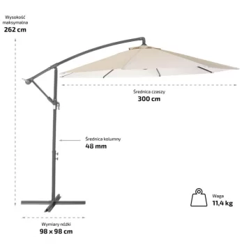 Parasol ogrodowy z wysięgnikiem Kremowy OGP01