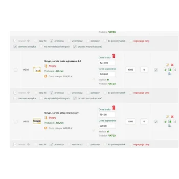 Sklep bez abonamentu-ustawienia produktów