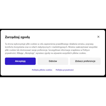 Widok okienka cookies