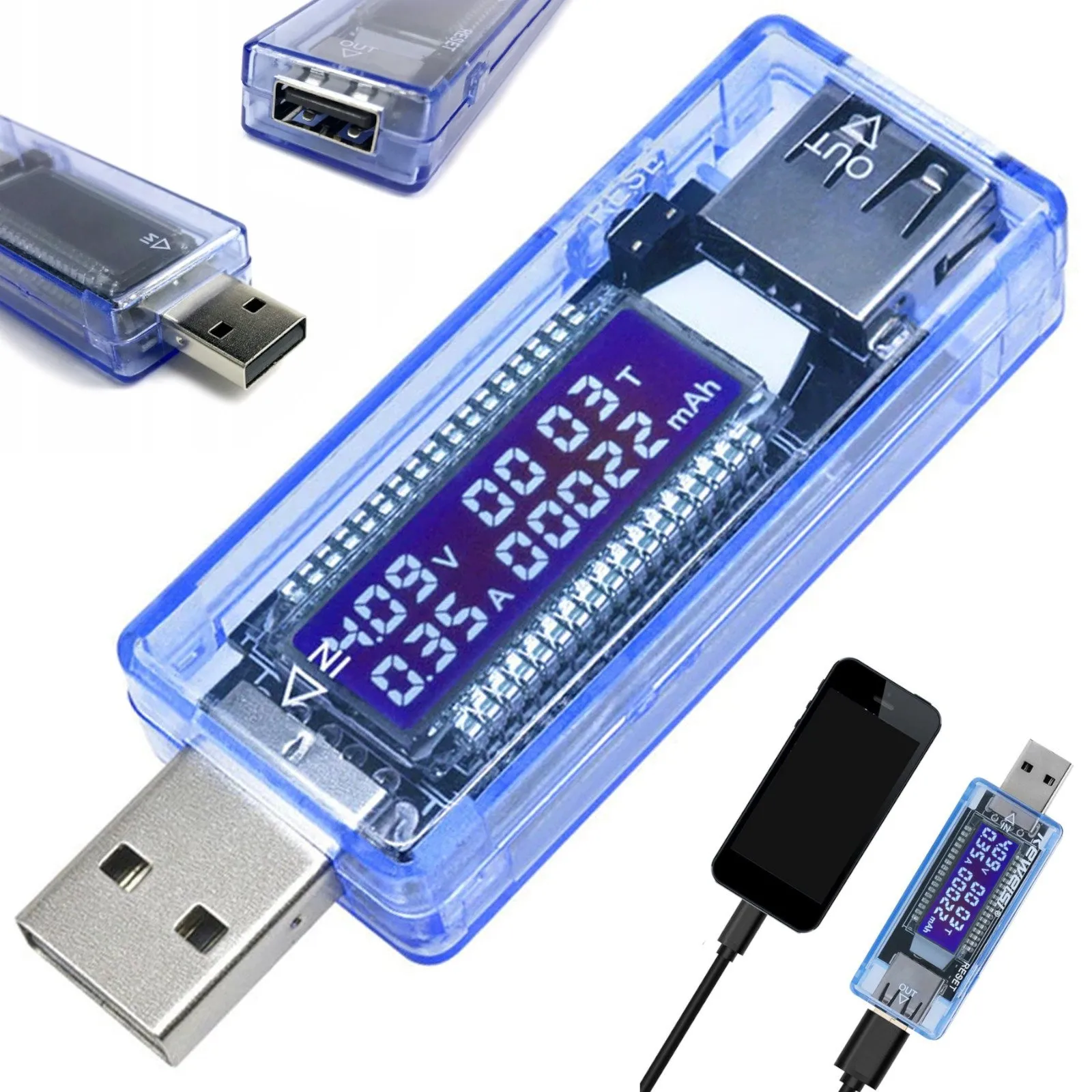 Miernik tester USB napięcia prądu czasu pojemności LCD 4-20 V 0-3 A