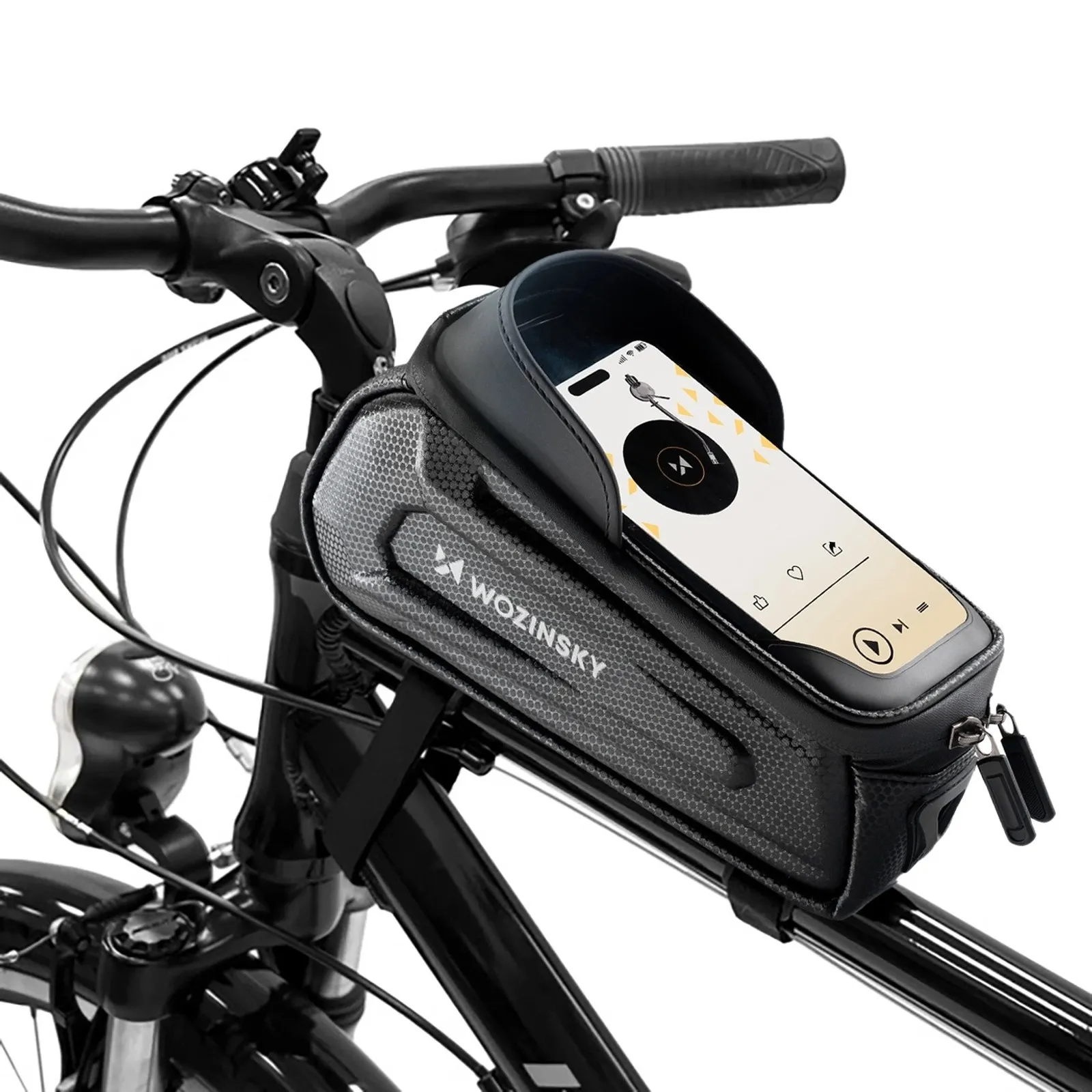 Torba sakwa rowerowa na ramę pancerna z kieszonką na telefon 1.7 l - czarna