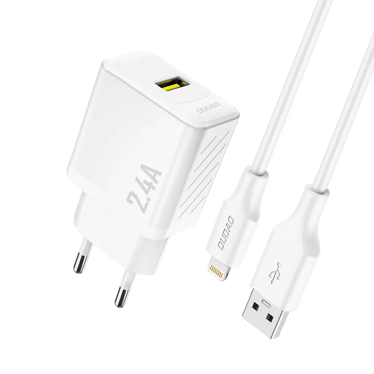 Ładowarka sieciowa USB-A z kablem USB-A - iPhone Lightning 2.4A GaN EU - biała