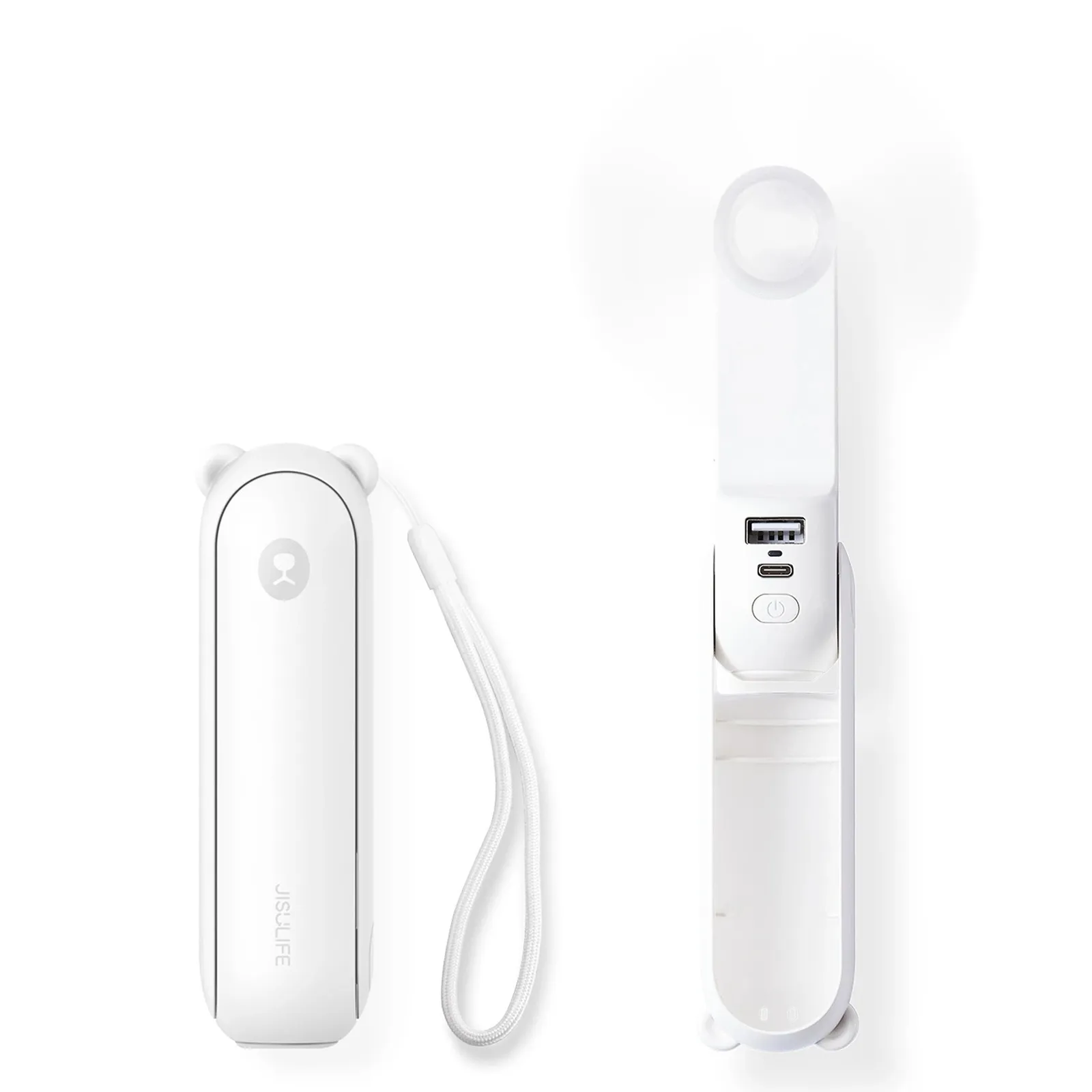 Mini wentylator wiatrak przenośny z funkcją powerbanka i latarką składany 4500mAh USB-C - biały