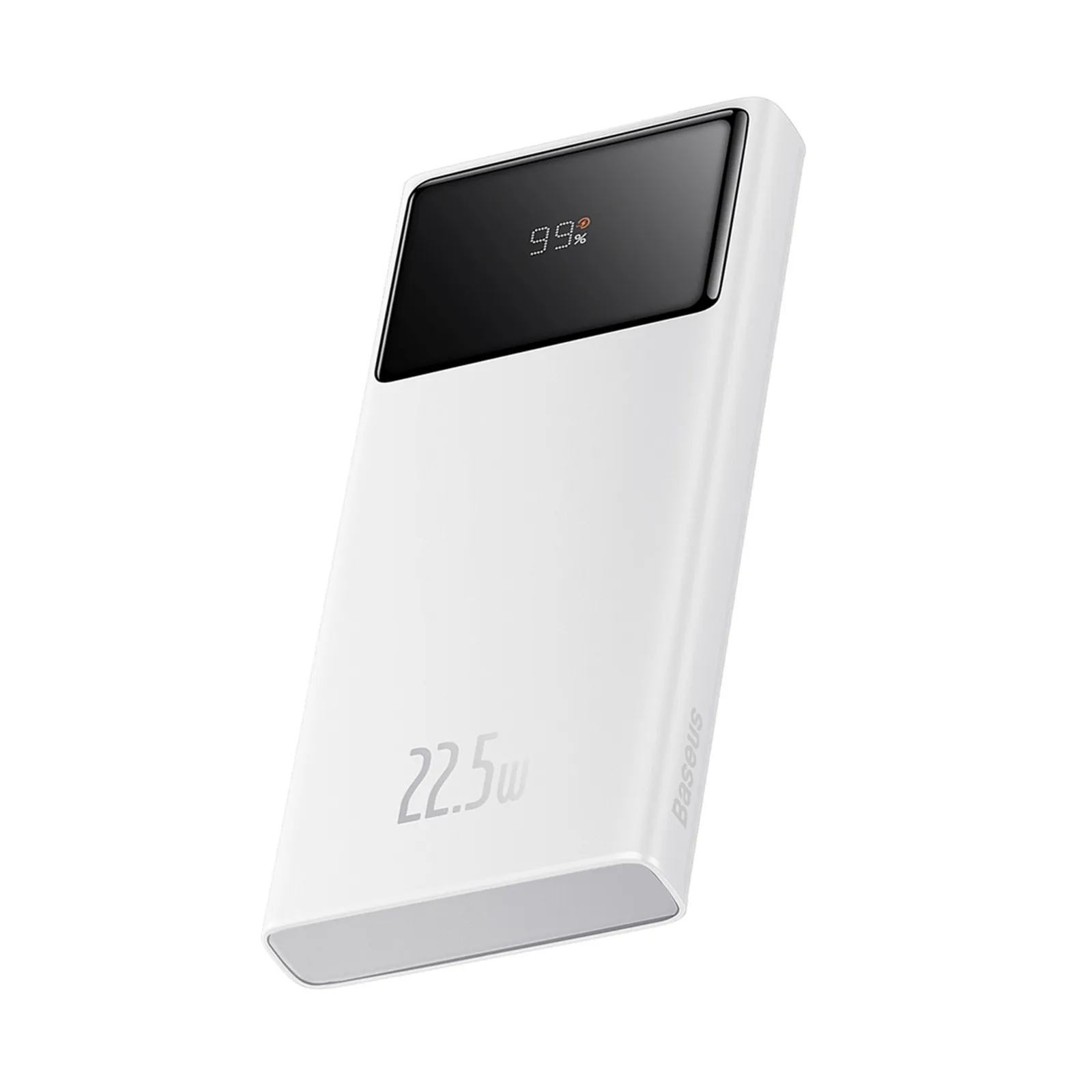 Powerbank 10000mAh USB-A USB-C z wyświetlaczem kablem 22.5W - biały