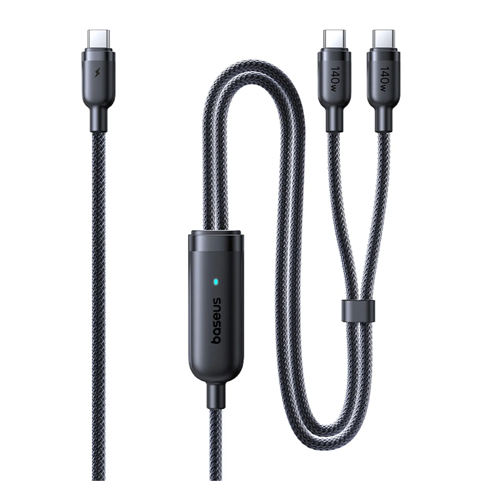 Kabel przewód 2w1 USB-C - 2x USB-C 140W 1.5 m - czarny