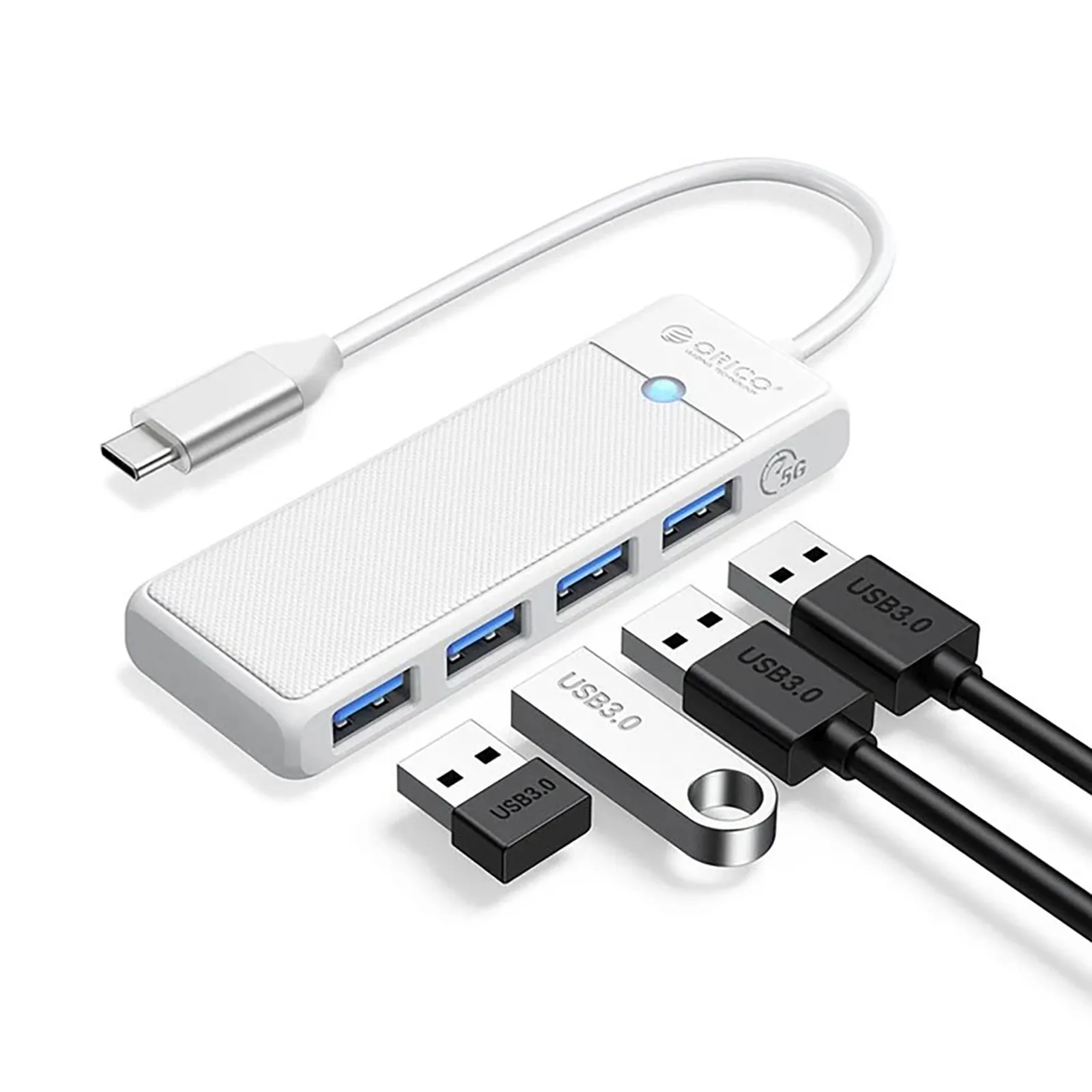 HUB rozdzielacz 4-portowy USB-C - USB-A 0.5 m - biały