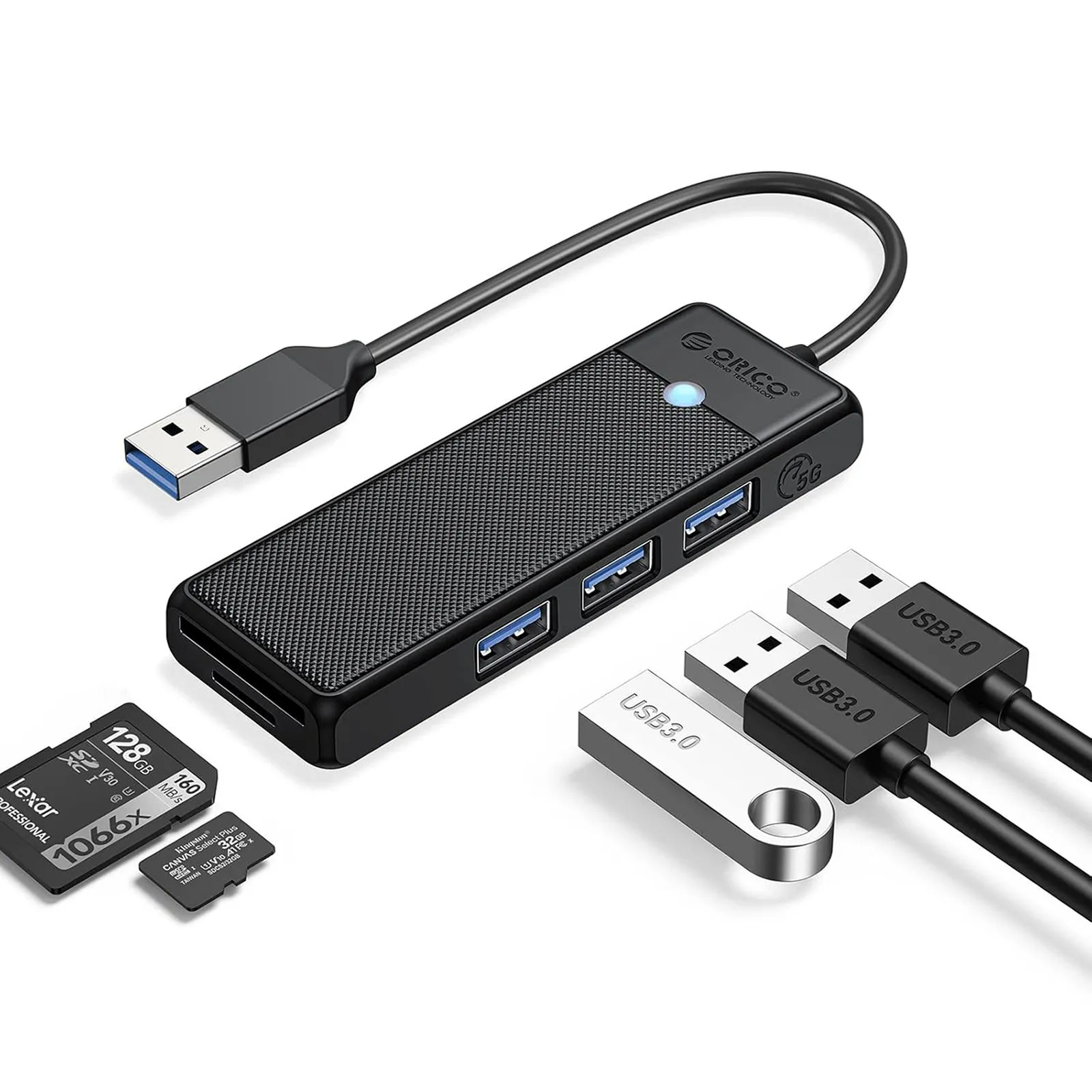 HUB adapter 4-portowy USB-A - USB-A czytnik kart SD microSD 1 m - czarny