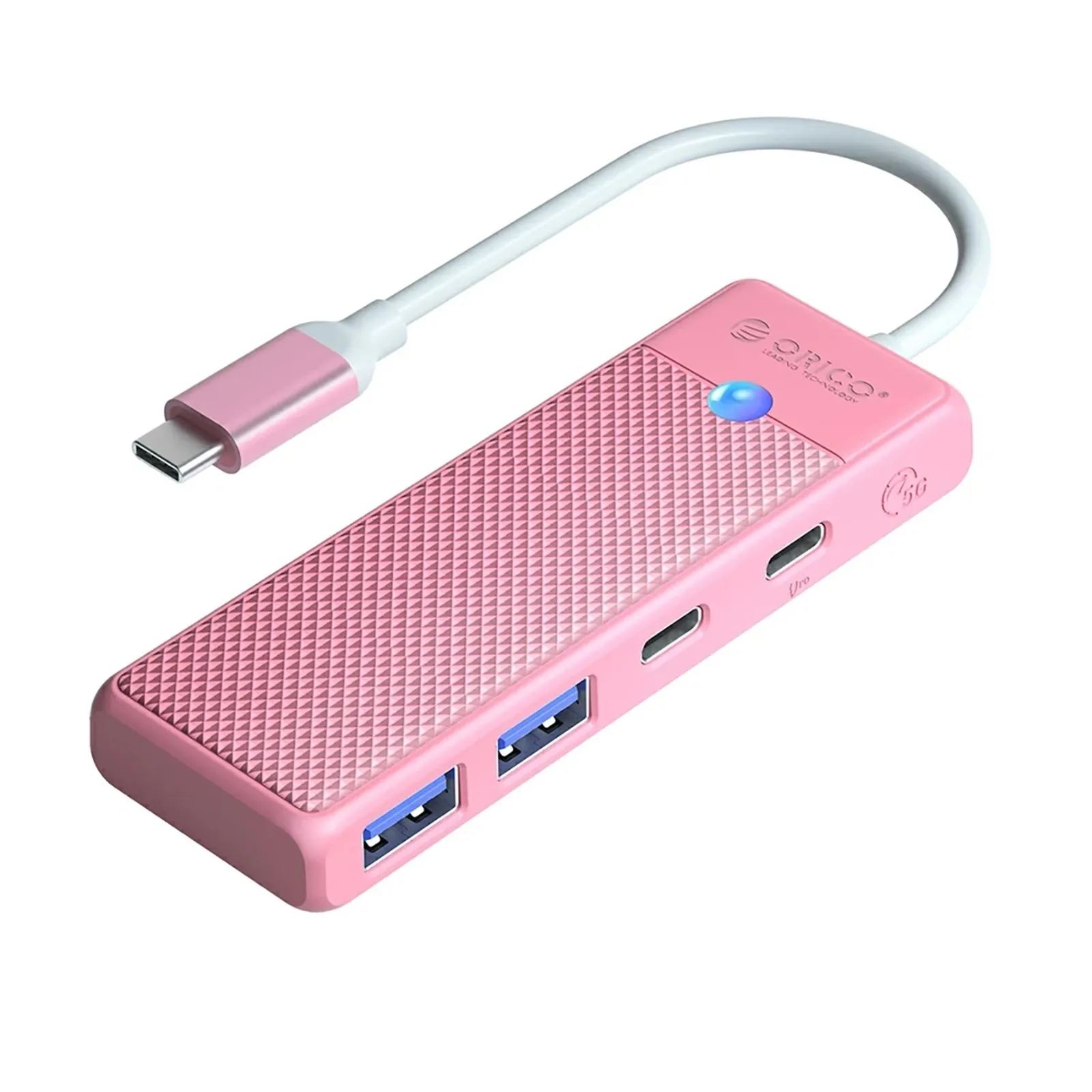 HUB adapter USB-C - USB-A USB-C z ładowaniem USB-C PD 100 W 0.15 m - różowy