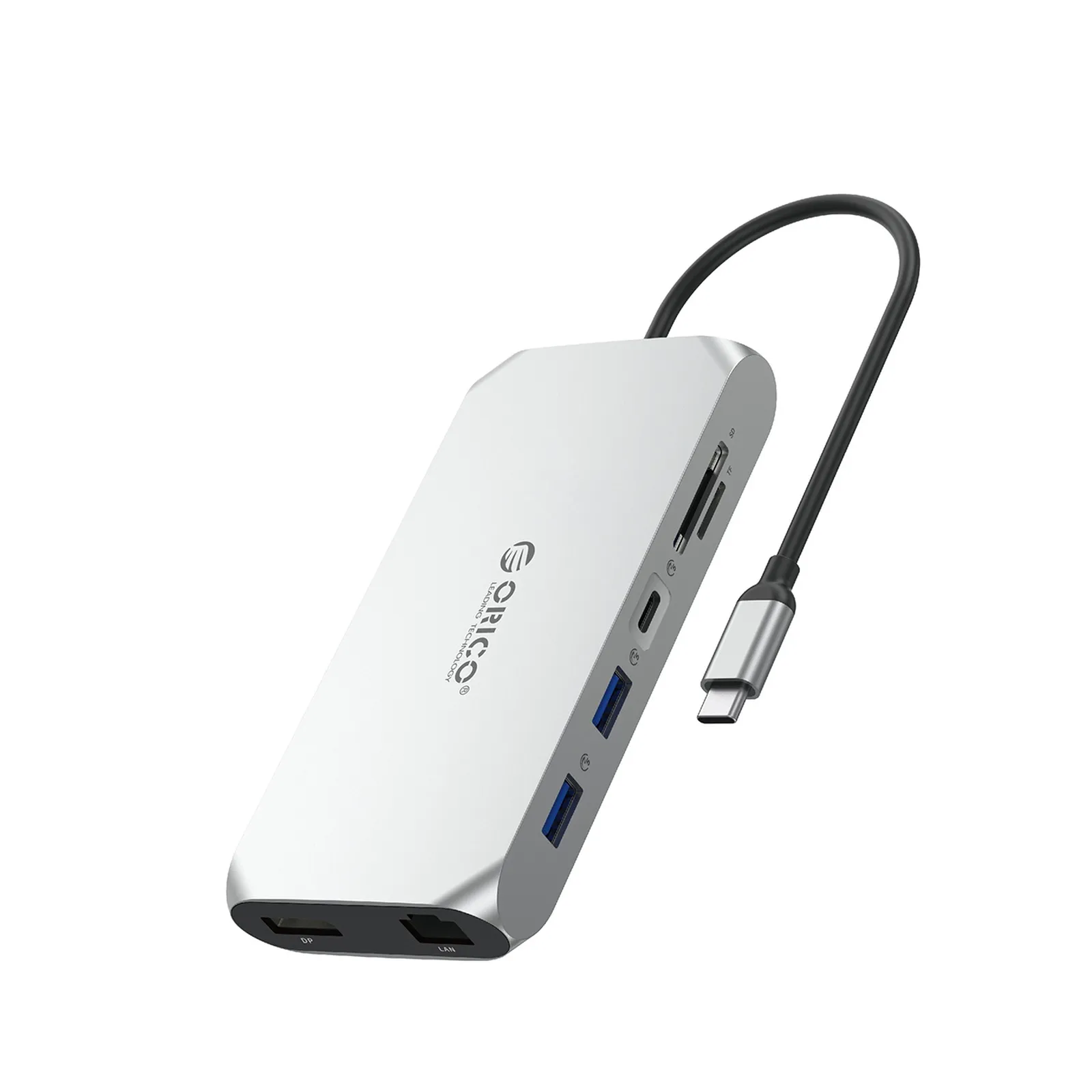 Stacja HUB 12w1 USB-C - USB-A USB-C HDMI DisplayPort SD/microSD RJ45 3.5mm CTIA - srebrny