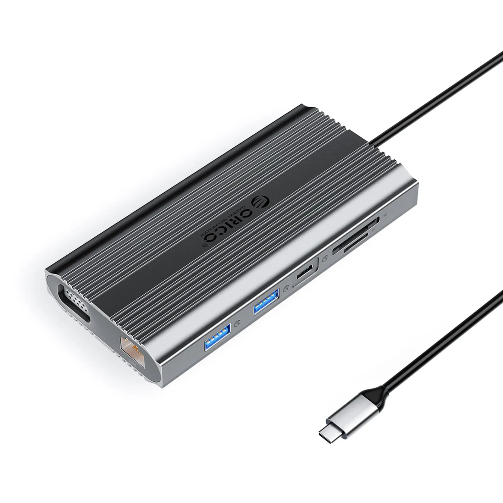 Stacja dokująca 12w1 USB-C - USB-A USB-C HDMI VGA RJ45 SD microSD PD 100W - szara